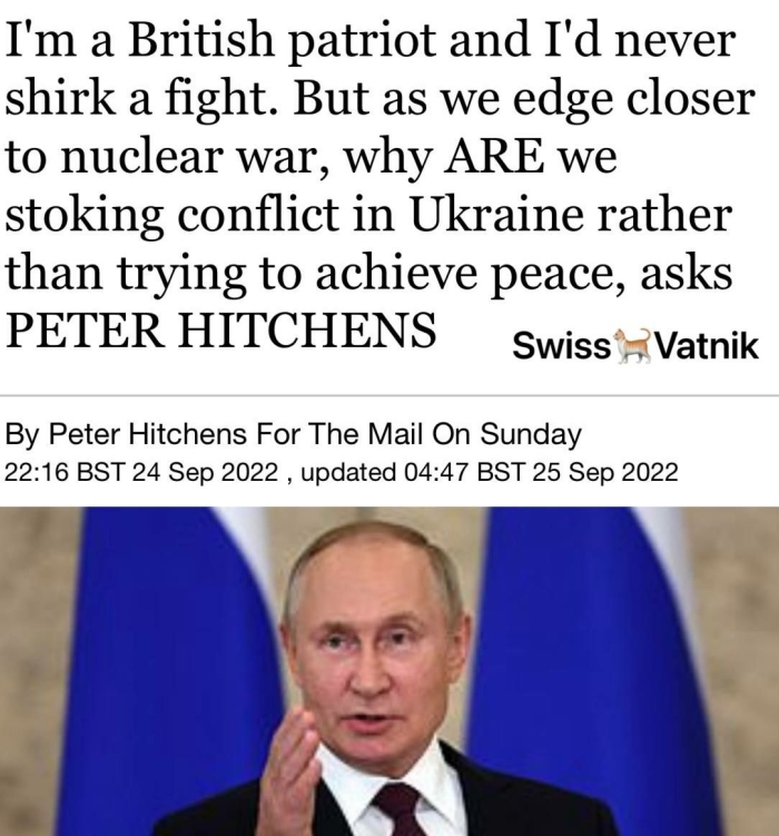 Putinning yadroviy qurol haqidagi bayonotlari britaniyalik jurnalist Piter Xitchensni hayajonga soldi va u juda oqilona fikr yurita boshladi