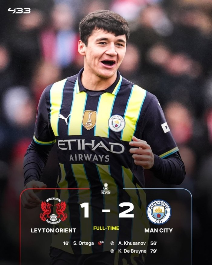 Husanov “Manchester Siti” uchun gol urdi