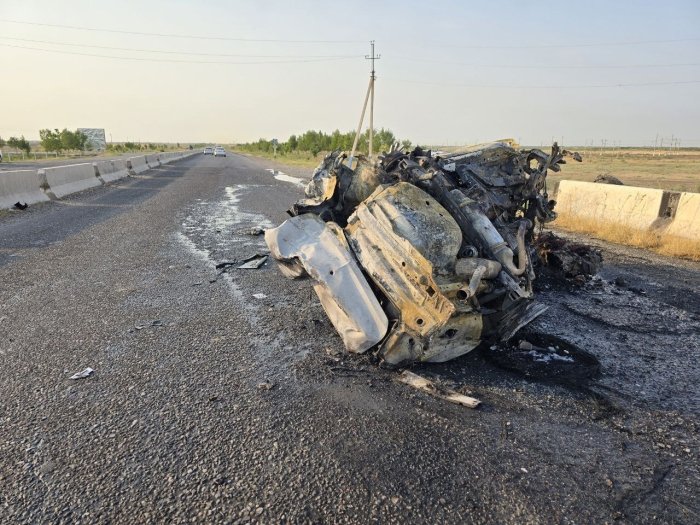 Sirdaryoda fuqaro Cobalt’ini yo‘l chetidagi beton to‘siqqa urdi. Avtomashina majaqlanib, yonib ketdi