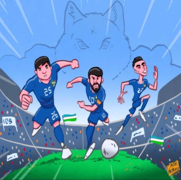 Jahon futbolida eng taniqli rassom Omar Momani O‘zbekiston terma jamoasini tasvirladi