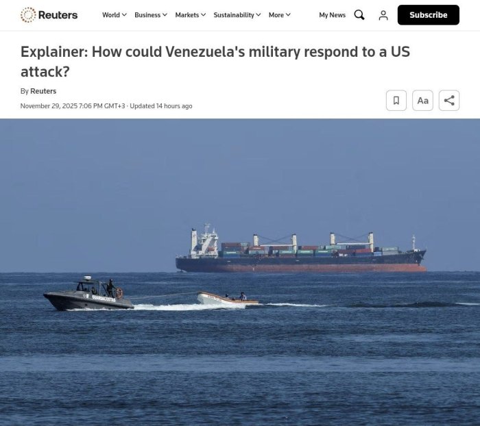 Венесуэла ҳукумати АҚШ томонидан бевосита ҳужум ҳолатида ҳимояланиш учун икки хил ҳаракат режасини кўриб чиқмоқда