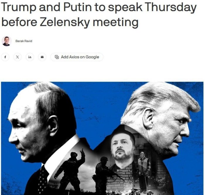  Tramp Zelenskiy bilan uchrashuvdan oldin Putin bilan telefon orqali suhbatlashadi — Axios