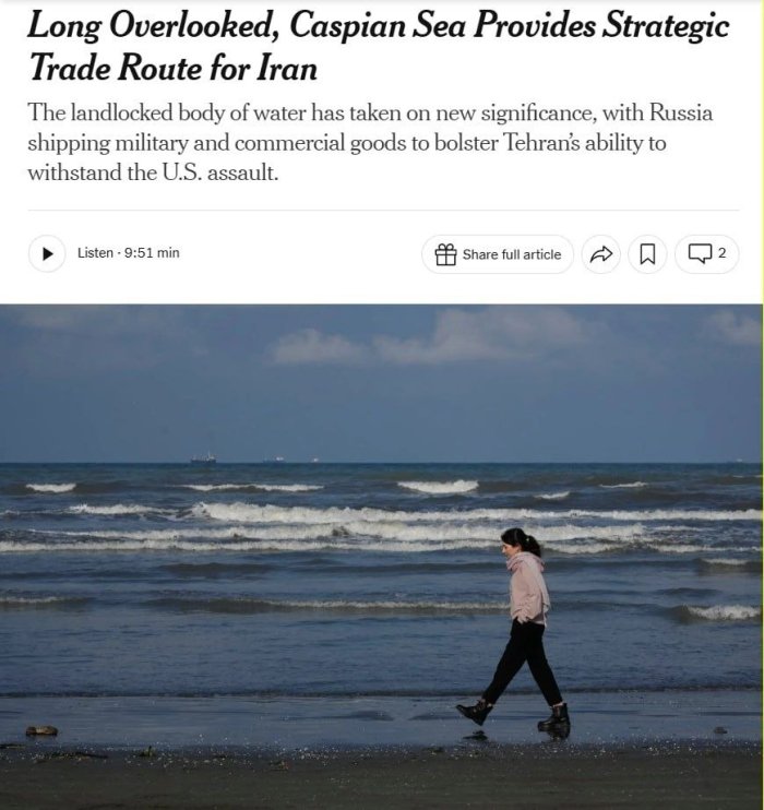 Россия ва Эрон Каспий денгизи орқали савдо ҳажмини кескин оширди — The New York Times 