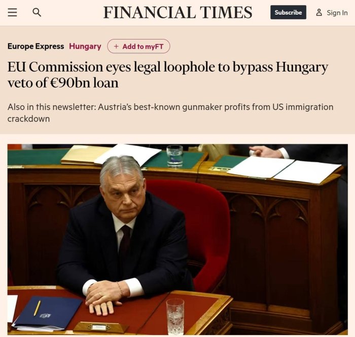 Evrokomissiya Vengriyaning Ukrainaga kredit ajratilishiga qo‘ygan vetosini chetlab o‘tish yo‘lini izlamoqda