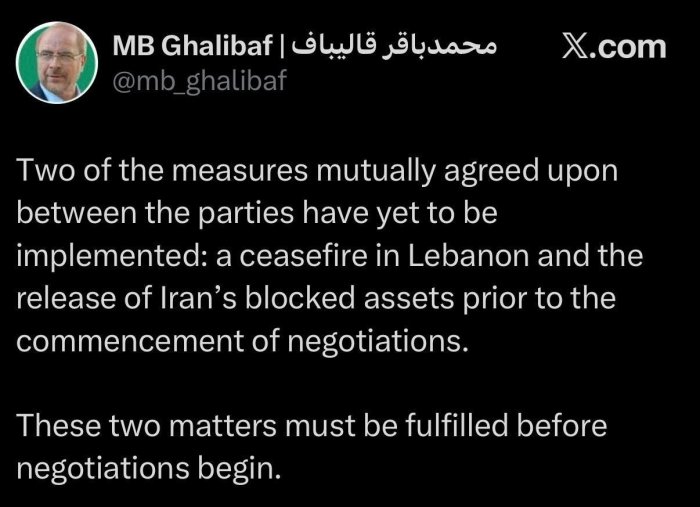 Eron muzokaralar uchun ikki shartni ilgari surdi