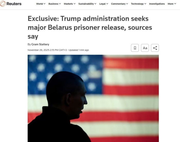 АҚШ Беларус билан 100 нафар маҳбусни озод қилиш масаласини муҳокама қилмоқда