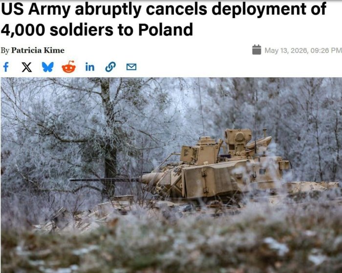 AQSh armiyasi Polshaga 4 ming nafardan ortiq harbiyni yuborish rejasini bekor qildi