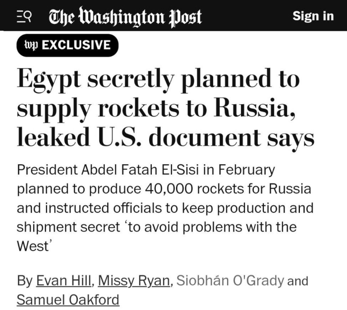 Misr Rossiyaga Grad raketalari uchun 40 000 ta raketa yashirin ravishda yetkazib berishni rejalashtirgan