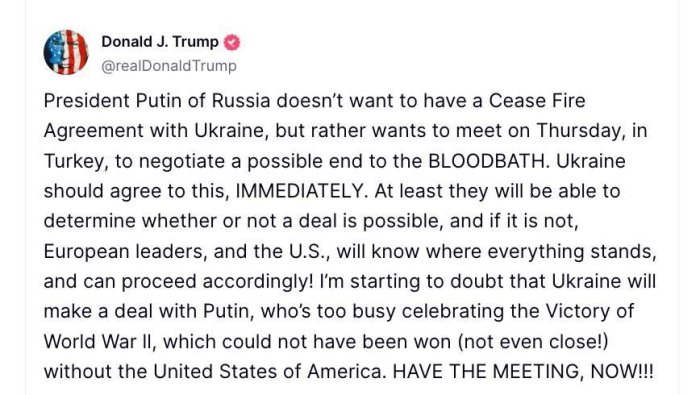 "Men endi Ukraina Putinning taklifiga rozi bo‘lishiga shubhalanib qoldim"