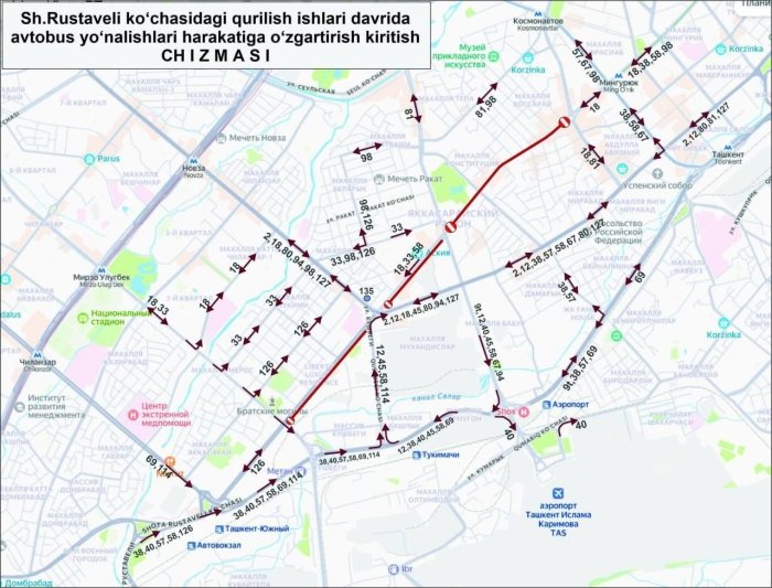 Toshkentda avtobus yo‘nalishlariga vaqtincha o‘zgarishlar kiritildi