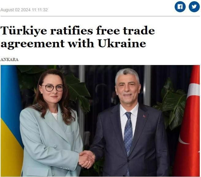 Туркия Украина билан эркин савдо шартномасини ратификация қилди — Аnadolu 