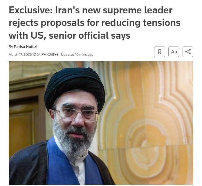 Eronning yangi oliy rahbari AQSh bilan sulh tuzish taklifini rad etdi — Reuters 