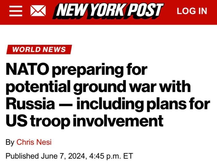 New York Post: NATO Rossiya bilan potensial quruqlikdagi urushga tayyorlanmoqda.