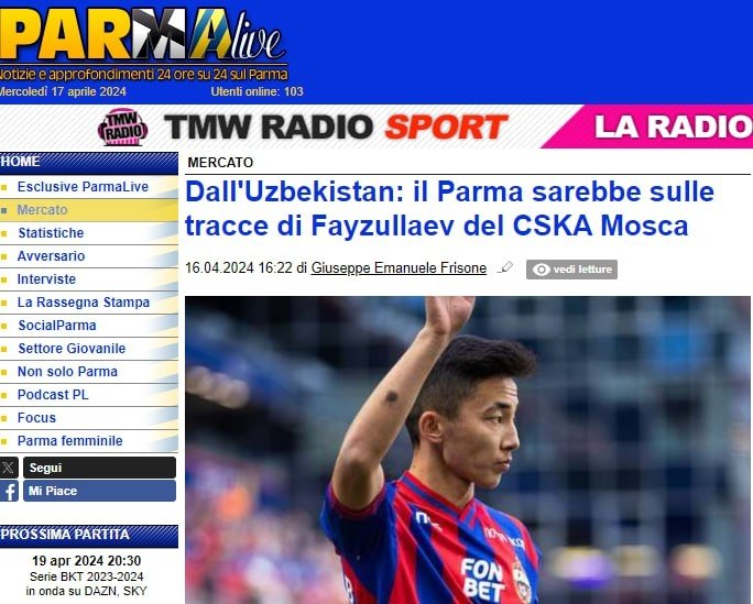 Abbosbek Fayzullayevga Italiyaning "Parma" klubi qiziqish bildirmoqda