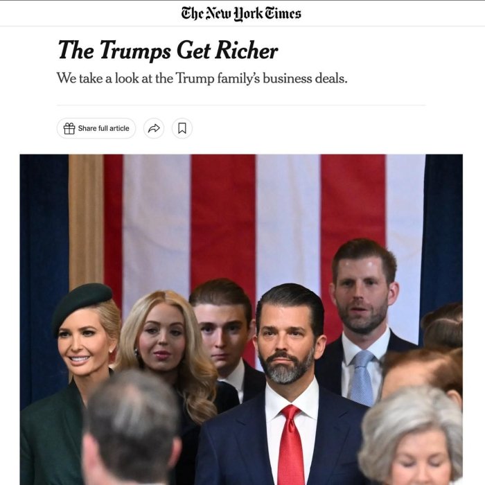 Trampning oilaviy biznesi u prezidentlikka qaytganidan keyin bir oy ichida kamida 2 milliard dollar daromad qildi — The New York Times 