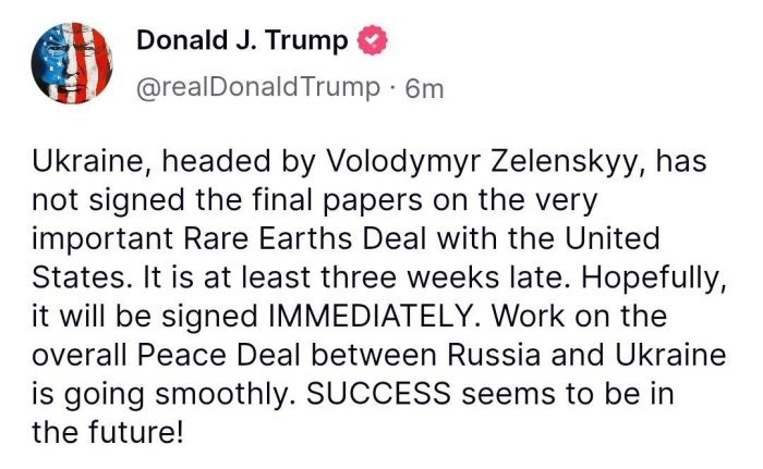 Трамп Украинани фойдали қазилмалар бўйича келишувни "зудлик билан" имзолашга чақирди Трамп Украинани фойдали қазилмалар бўйича келишувни "зудлик билан" имзолашга чақирди