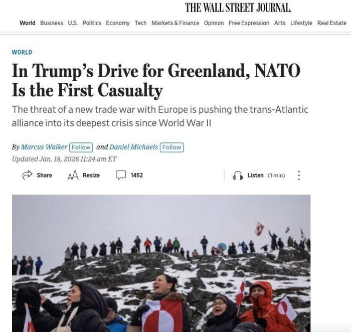 NATO Трампнинг Гренландияни эгаллаш йўлидаги биринчи қурбонига айланмоқда