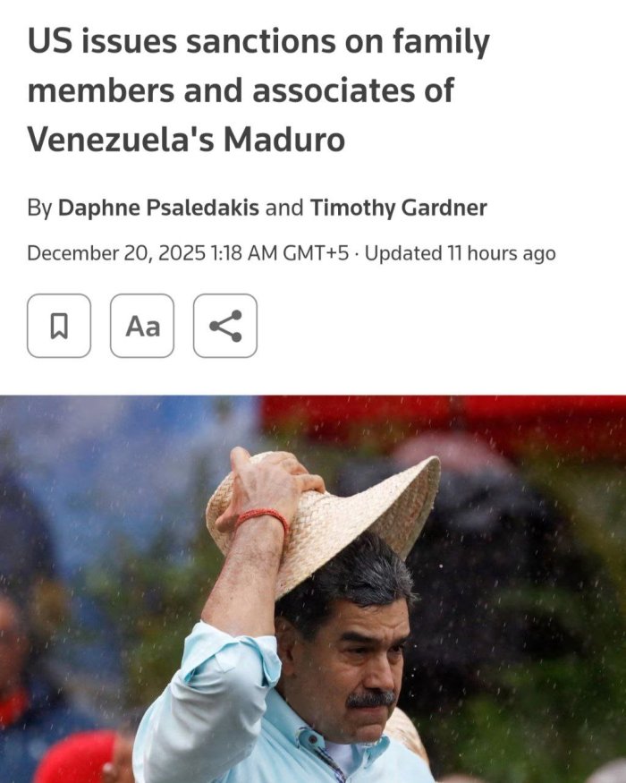 AQSh Maduro va uning oilasiga sanksiyalar joriy qildi — Reuters 