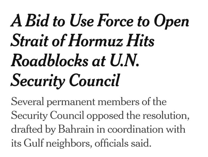 3 ta davlat Ho‘rmuz bo‘g‘oziga aloqador BMT Xavfsizlik Kengashi rezolyusiyasini bloklamoqchi