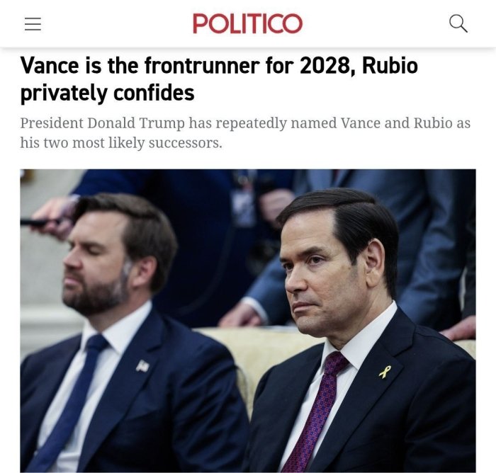  АҚШ давлат котиби Рубио вице-президент Вэнсни 2028 йилги сайловда президентликка асосий даъвогар деб атади