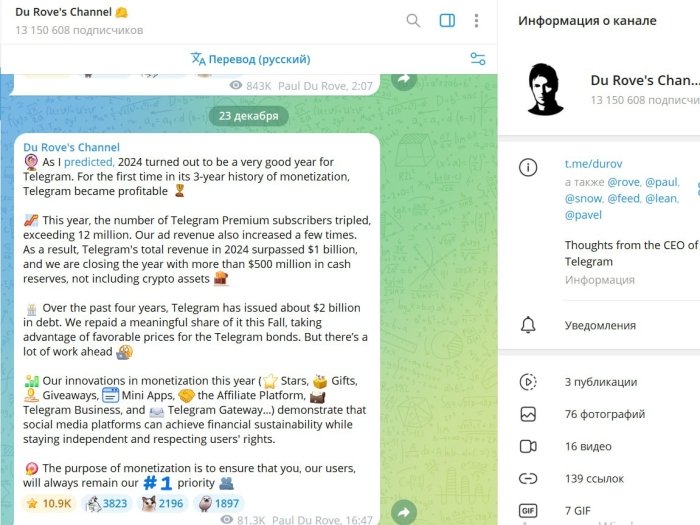 Telegram ilk marta foydaga kirdi