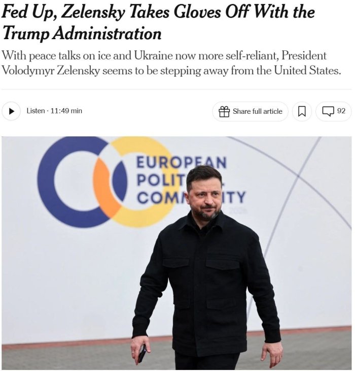 NYT: Украина бўйича тинчлик музокараларида силжиш йўқ, Киев АҚШ ёрдамисиз узоқ муддатли урушга тайёрланмоқда