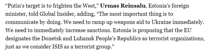 Estoniya Tashqi ishlar vazirligi rahbari Donbass xalq respublikalarini terrorchi tashkilotlar deb tan olmoqchi