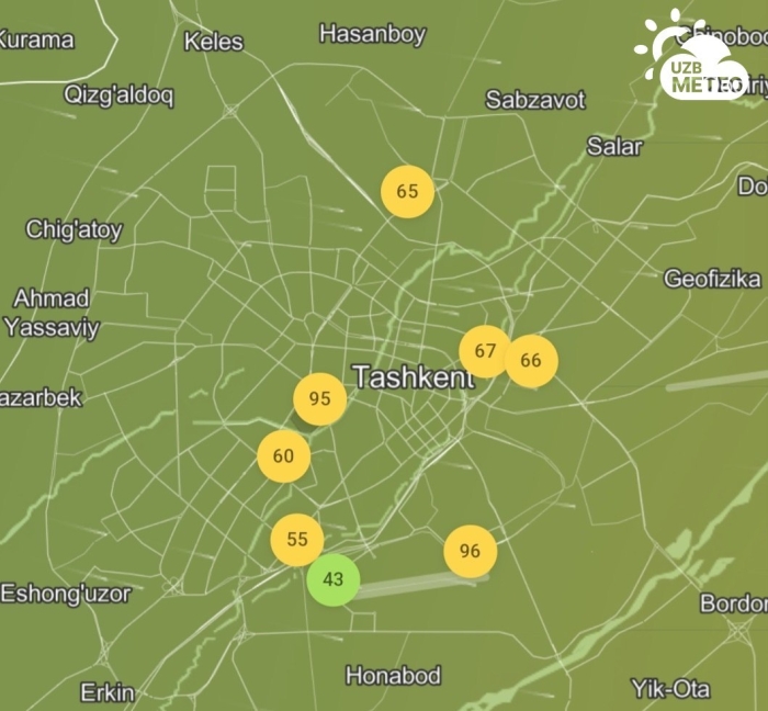 Кўп ёғингарчиликдан сўнг пойтахтда ҳаво сифатини мониторинг этувчи датчиклар аста "яшил" даражага қайтмоқда