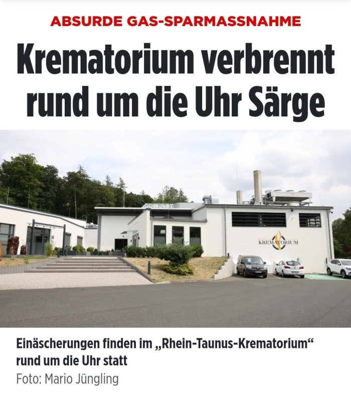 Germaniyadagi eng katta krematoriy gazni tejash maqsadida kechayu kunduz ishlashga o‘tdi