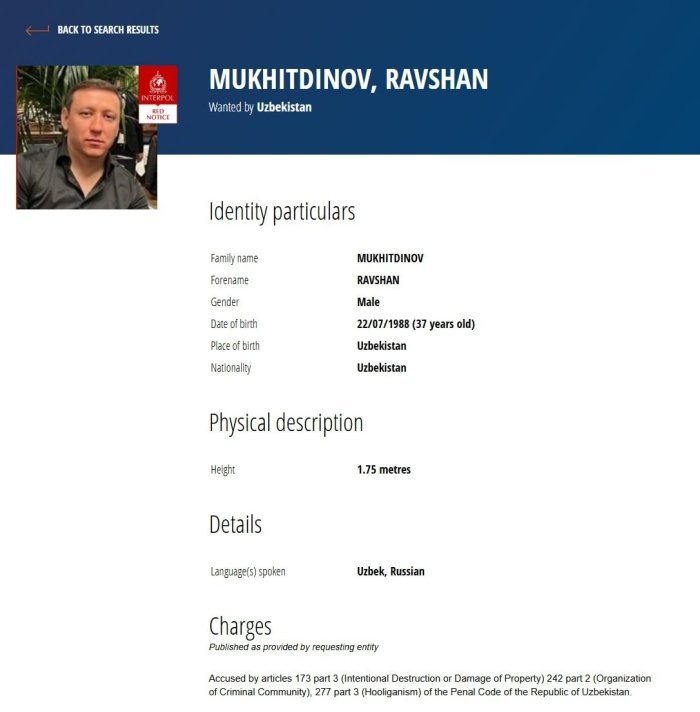 “Равшан Золотой” халқаро қидирувга берилди