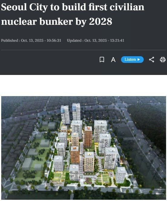 Janubiy Koreya fuqarolar uchun birinchi yer osti bunkerini qurilmoqchi