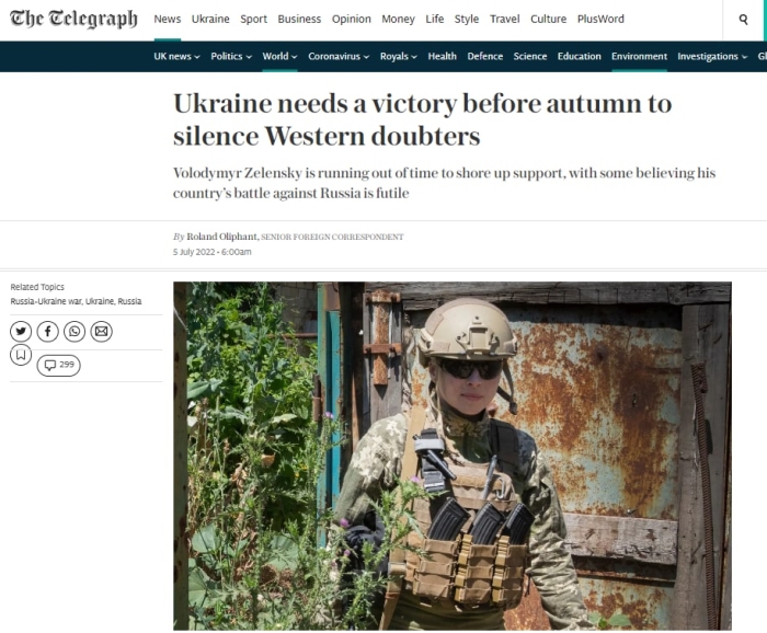 «Ukrainaga G‘arbdagi shubhalarni o‘chirish uchun kuzgacha g‘alaba kerak» - The Telegraph