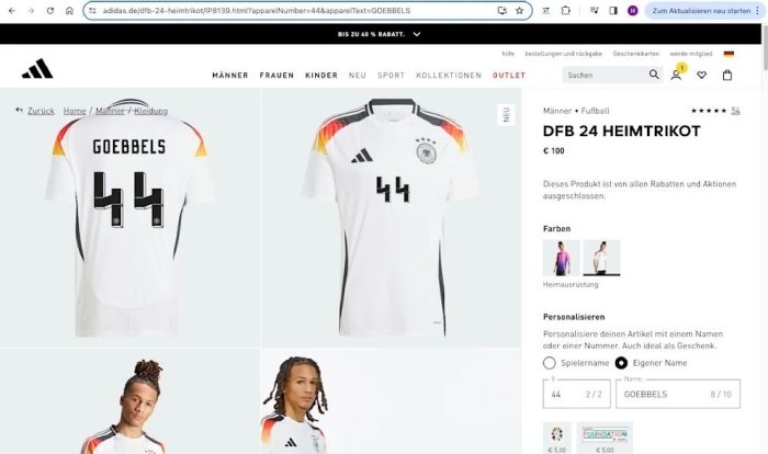Adidas Германия миллий футбол формасида 44 рақамидан фойдаланмайди