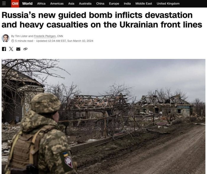 CNN: Rossiya armiyasi Ukraina mudofaa chizig‘ini yo‘q qilish uchun kuchli FAB-1500 aviabombalaridan foydalanmoqda