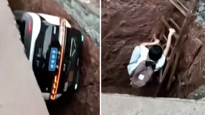 Хитойда робо-такси чуқурга тушиб кетди