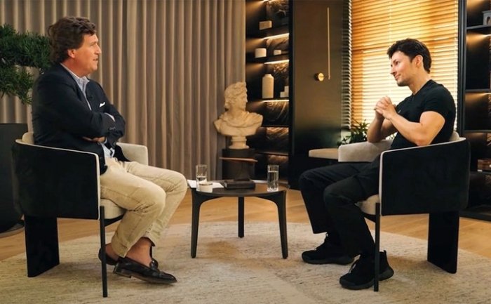 Америкалик журналист Такер Карлсон Павел Дуров билан бир соатлик интервьюни Youtubeга жойлади