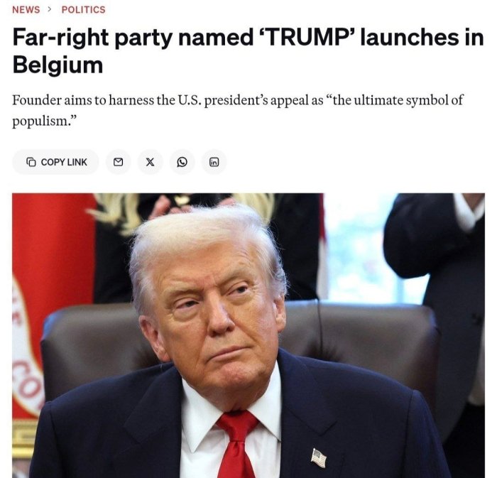 Белгияда Трамп шарафига номланган сиёсий партия ташкил этилди — Politico 