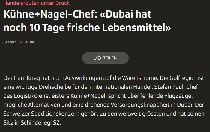 Дубайда янги озиқ-овқат маҳсулотлари захираси атиги 10 кунга етади