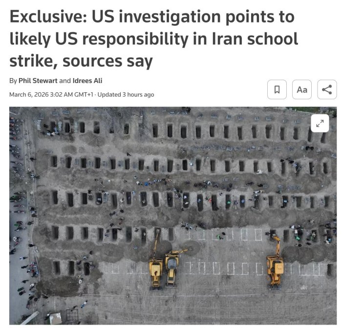 Эроннинг Минаб шаҳридаги қизлар мактабига зарба АҚШ кучлари томонидан берилган бўлиши мумкин