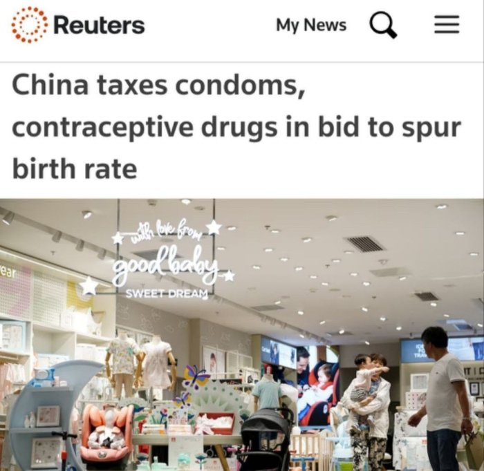  Хитой туғилиш даражасини ошириш мақсадида контрацептив воситаларга 13 фоиз солиқ жорий қилмоқда — Reuters 