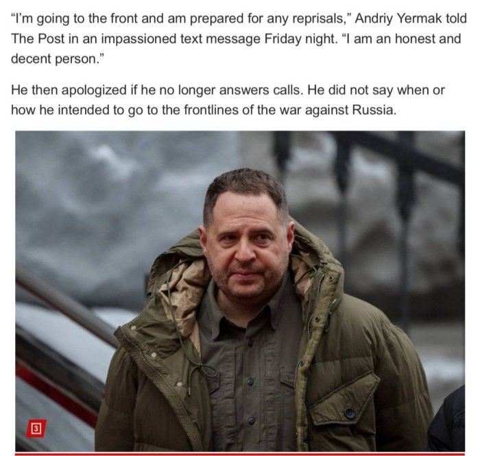 Украина президенти девони раҳбарлигидан истеъфога чиққан Ермак фронтга бормоқчи