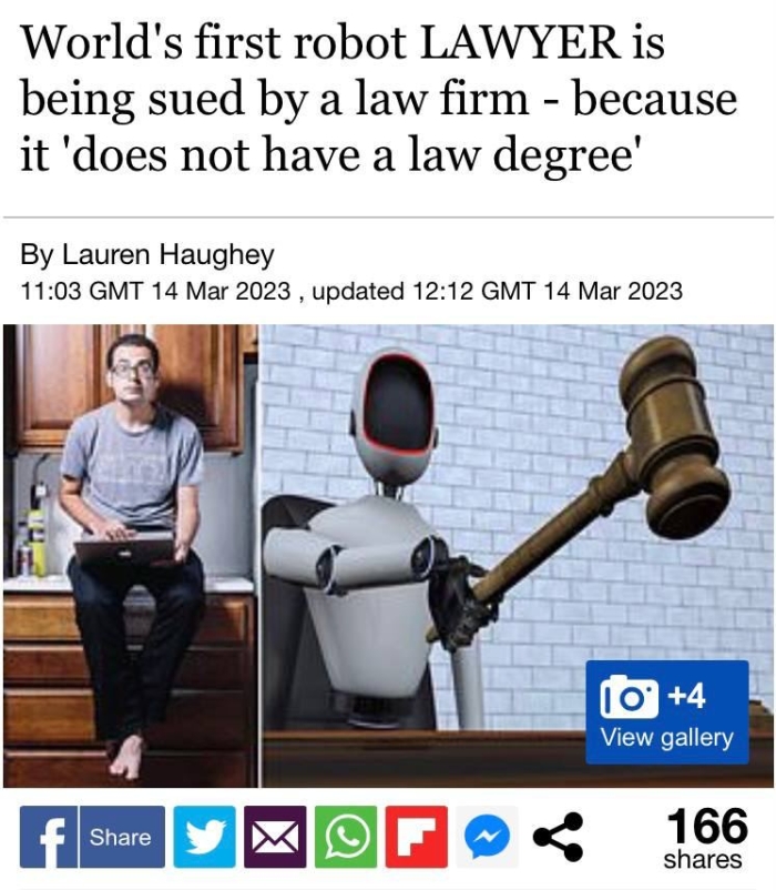 Qo‘shma Shtatlarda «dunyodagi birinchi robot-advokat» ni yuridik ma’lumotga ega emasligi uchun sudga berildi