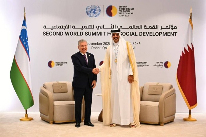 Президент Шавкат Мирзиёев Доҳада Қатар Амири билан учрашув ўтказди