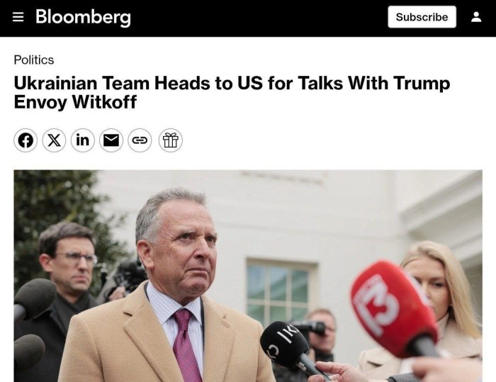 Умеров ва Кислица Уиткофф билан музокаралар ўтказиш учун АҚШга учиб кетишди — Bloomberg