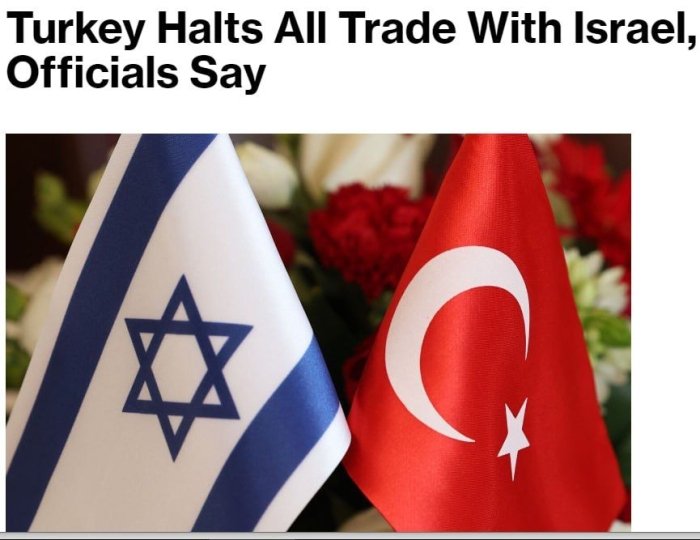 Turkiya Isroil bilan savdo aloqalarini to‘xtatib qo‘ydi — Bloomberg 
