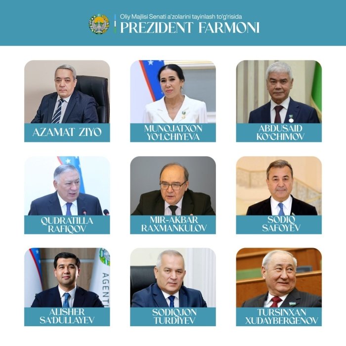 Prezident farmoni bilan  oliy majlis senati a’zosi deb tayinlanganlar