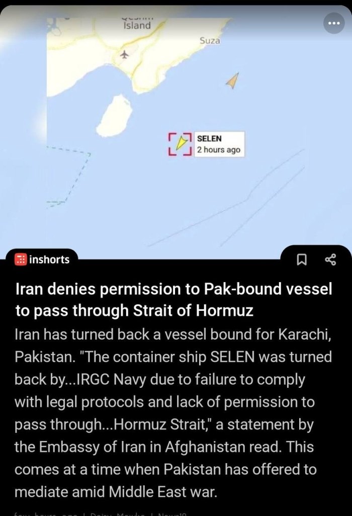 Pokistonga ketayotgan kema Eron tomonidan qaytarildi