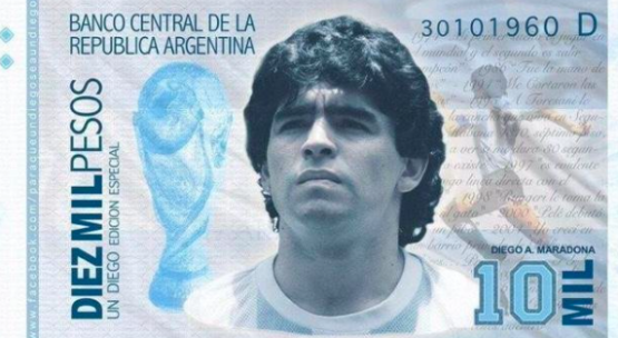 Argentinaliklar Maradonani 10 ming peso notasiga suratini tushirishni taklif qilmoqda