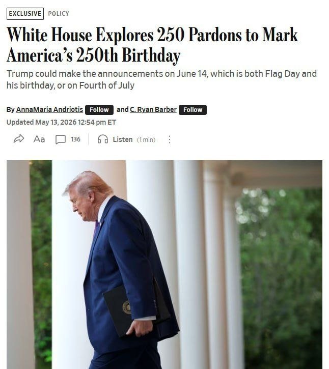 Трамп АҚШ мустақиллигининг 250 йиллиги шарафига 250 кишини авф этмоқчи