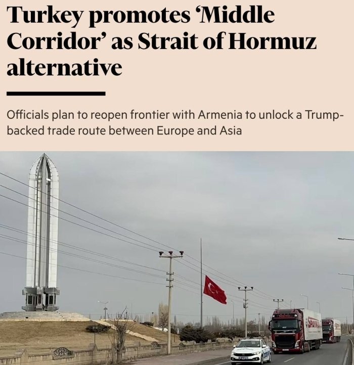 Туркия Ҳўрмуз бўғозига муқобил йўл сифатида “Ўрта йўлак” лойиҳасини фаол тарғиб қилмоқда — Financial Times 